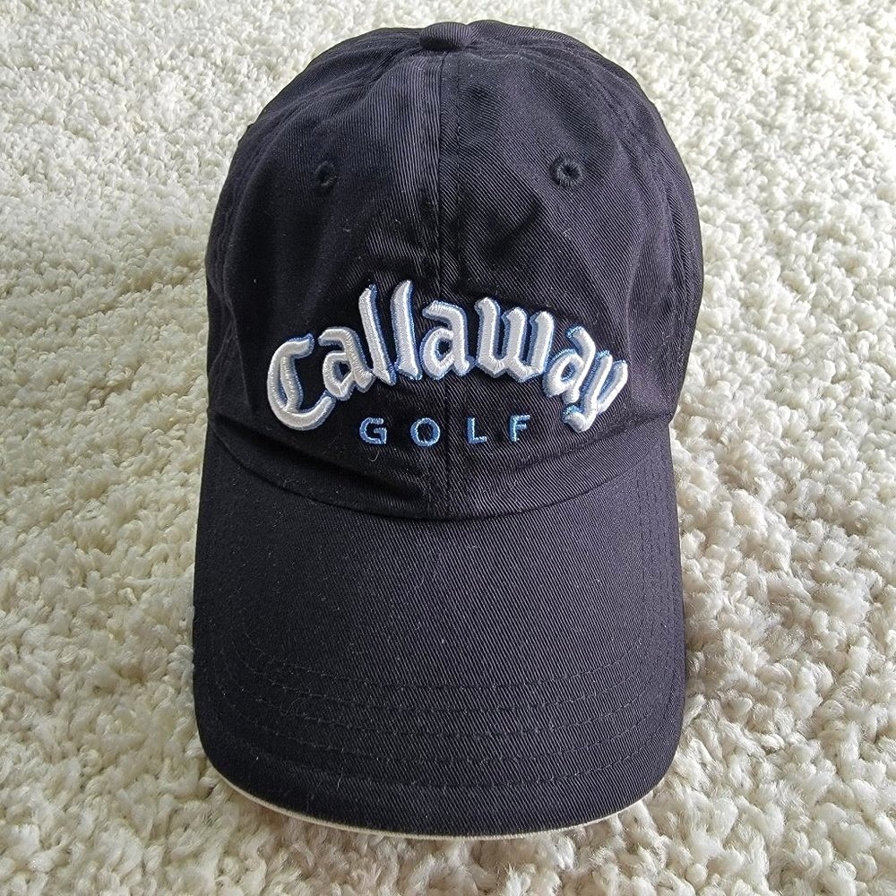 Callaway Golf Hat Mens Navy Blue Adjustable Strapback Cotton Embroidered Dad Cap